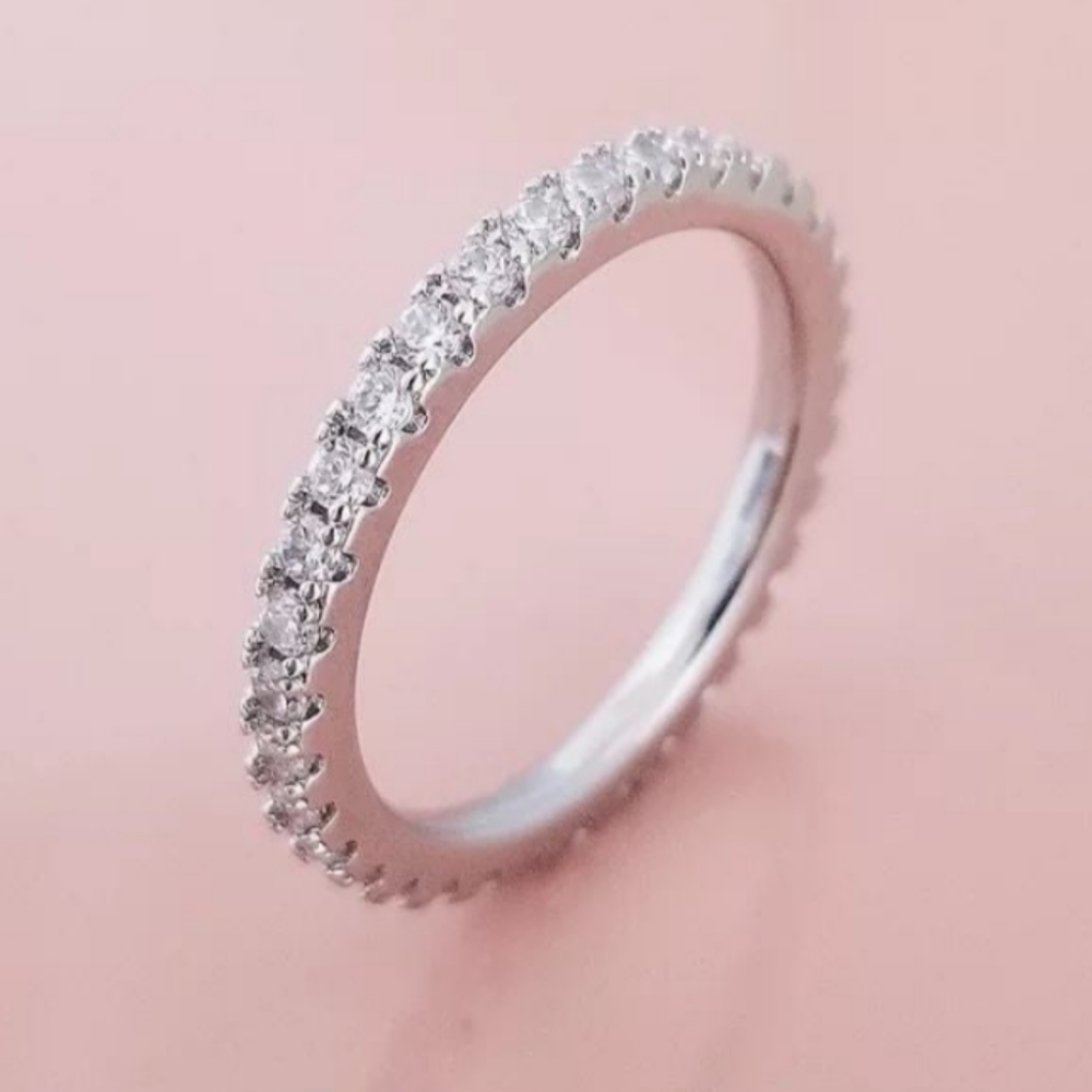 18K gold plated 1.8mm Sim Diamond Eternity Ring/Wedding Band - Picture 1 of 3